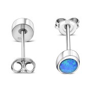 Synthetic Opal Oval Silver Stud Earrings, e345